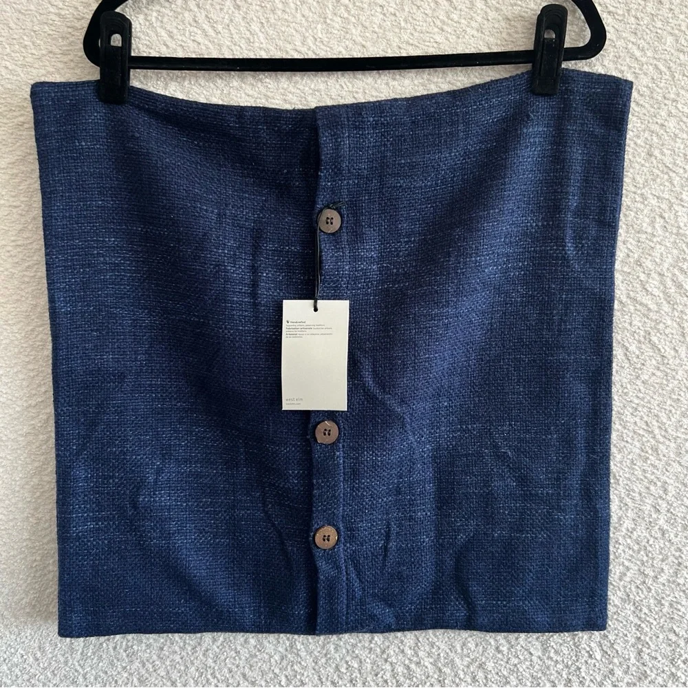 West‎ Elm NWT Silk Cotton Buttons Navy Blue Nightshade Throw Pillow Cover Sham